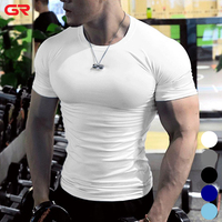 T-shirt de sport pour hommes Hauts de compression en élasthanne en coton respirant de haute qualité Haut de fitness d'entraînement imprimé avec logo personnalisé