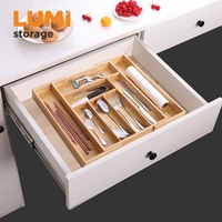 Organisateur de tiroir à couverts universel extensible BSB07-1 en bambou 100% naturel, 8 compartiments, plateau porte-ustensiles de cuisine