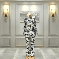 Ensemble deux pièces pour femmes à imprimé abstrait, tissu tissé respirant, costume moderne tendance, tenue décontractée pour tous les jours, tenue sociale, tenue à assortir