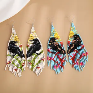 Lanson Popular Handmade Pendant Earring Native Style Fringe Tassel Statement Beaded Jewelry Earrings for Women