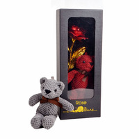 Haute qualité nouveau Design créatif saint valentin simple branche artificielle colorée en plastique feuille d'or pour toujours Rose fleur boîte-cadeau