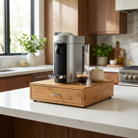 Soporte para Cafetera 2 en 1 de Bambú y Cajón para Cápsulas, Almacenamiento para 36 Cápsulas de Nespresso, Estación de Café para el Hogar