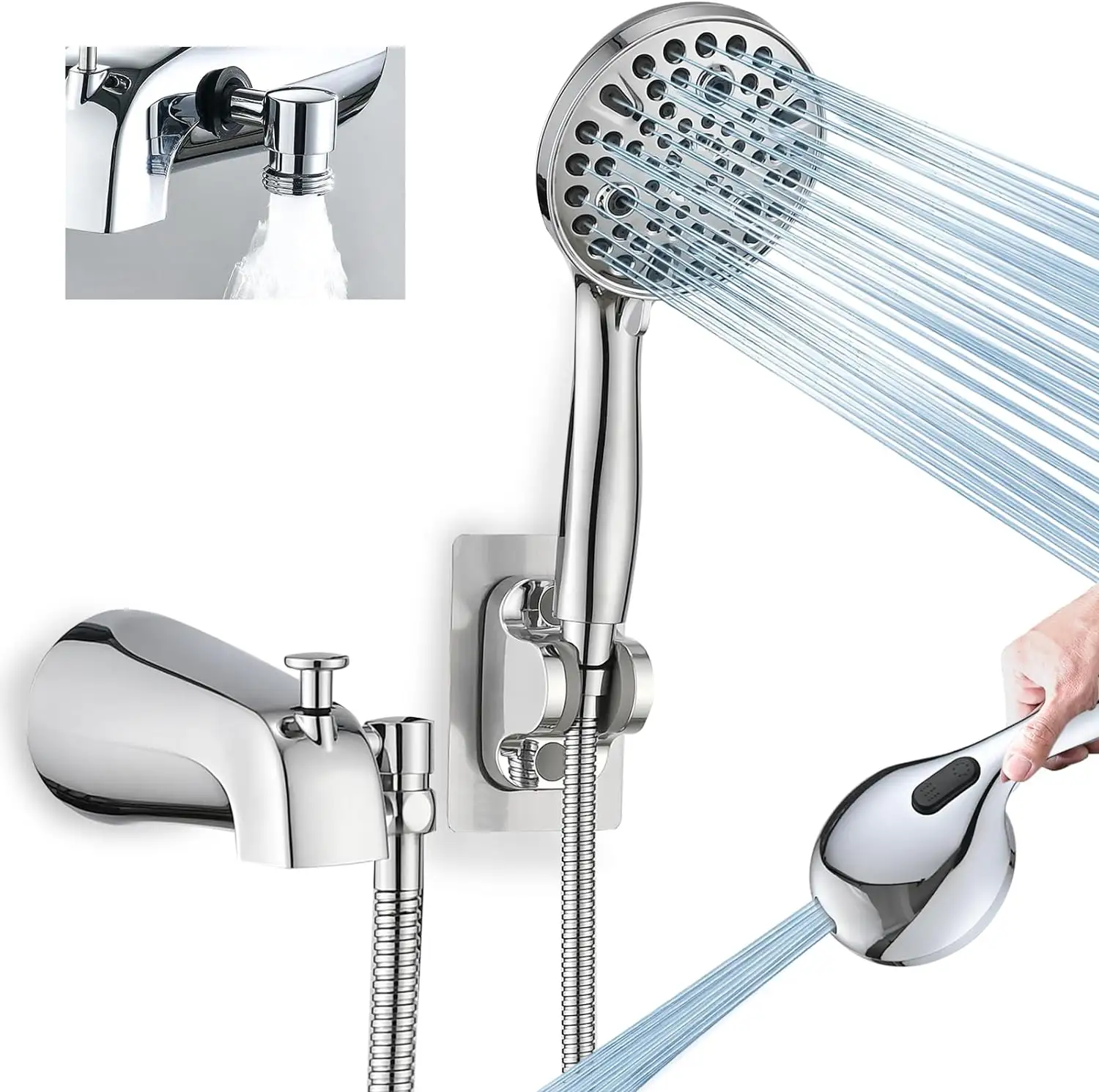WELS WATERSENSE Tub Spout with Diverter Chrome  All Metal Bathtub Faucet with Sprayer 10 Settings
