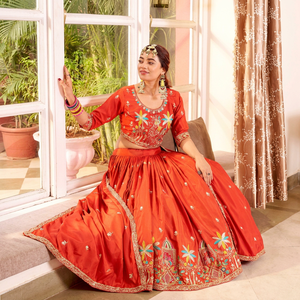 <b>Red</b> Embroidered <b>Lehenga</b> Choli Set Women Traditionals Ethnic Wear <b>Wedding</b> India Pakistan Style Floor-Length Loose Fit - Product Image 6