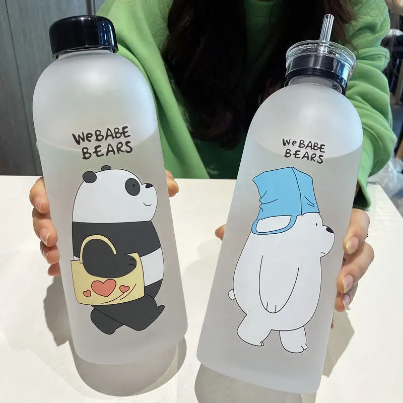 Милая чашка в виде медведя панды, 1000 мл, бутылки для воды с соломинкой, прозрачная мультяшная бутылка для воды, посуда для напитков, матовый герметичный протеиновый <span class=keywords><strong>шейкер</strong></span>