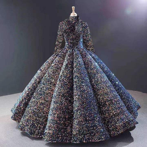 Suministro transfronterizo Vestido de <span class=keywords><strong>novia</strong></span> <span class=keywords><strong>Falda</strong></span> tutú <span class=keywords><strong>Novia</strong></span> Fantasía Bola de lentejuelas Rendimiento Cuello alto Vestido de noche de manga larga - Product Image 4