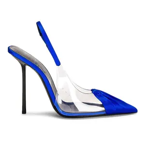 Anmairon custom made transparent PVC silk satin fabric women pumps stiletto high heels pointed toe ladies pumps