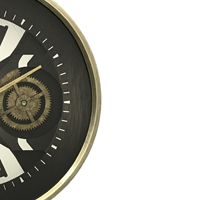Horloge murale en verre noir britannique de style industriel de bar de luxe personnalisée squelette engrenage mobile Base en bois Numéro de quartz Usine directe