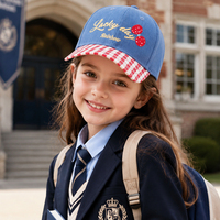 Gorra de Béisbol Ajustable de Mezclilla Sintética Estilo Cottagecore para Niñas, Gorra Retro con Bordado de Cerezas y Lazo 3D para el Verano