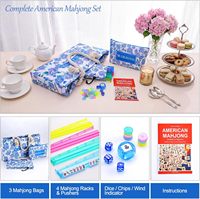 CHIVAN Ensemble de Mahjong manuel 166 tuiles blanches de 1,2 pouces 4 supports colorés avec poussoirs Sac de rangement bleu Kit de jeu pour la maison et les fêtes