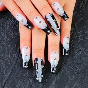 10 pièces de faux ongles en acrylique à couverture complète, peints à la main, en gel, forme longue cercueil/amande, avec colle, ongles de luxe faits main et personnalisés - Product Image 3