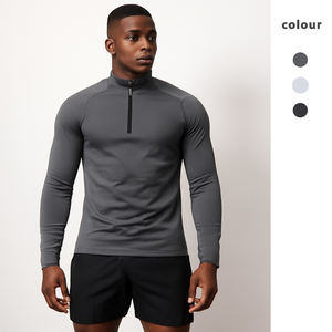 Sudadera de compresión con soporte y media cremallera para hombre, Top de fitness de manga larga con cremallera para entrenamiento de invierno, gimnasio, hecho para correr - Product Image 1