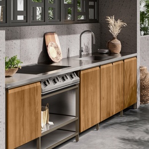 Modern Outdoor Kitchen <b>Cabinet</b> Solid Wood <b>Oak</b> Door Modular Design Easy Clean Surface - Product Image 1