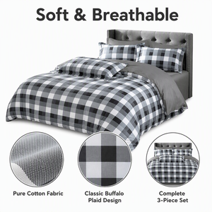 Juego de Ropa de Cama de Algodón con Diseño Clásico a Cuadros Buffalo, en Negro, Blanco y Gris, para B&B, Envío Directo desde la UE, 3 Piezas - Product Image 2