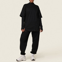 Ensemble de survêtement modeste 2 pièces avec logo personnalisé, tunique de sport oversize à col montant et pantalon de jogging, vêtements de sport islamiques pour femmes