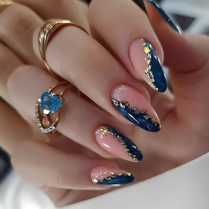 <span class=keywords><strong>Uñas</strong></span> Postizas de Alta Gama en <span class=keywords><strong>Rosa</strong></span> <span class=keywords><strong>y</strong></span> <span class=keywords><strong>Azul</strong></span> con Diseño de Bloques de <span class=keywords><strong>Color</strong></span> en Forma de Lágrima, Adhesivos para <span class=keywords><strong>Uñas</strong></span> Populares con Lámina Dorada, <span class=keywords><strong>Uñas</strong></span> Dulces <span class=keywords><strong>y</strong></span> Modernas - Product Image 1