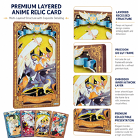 Cartes à collectionner prédécoupées de qualité supérieure avec inserts d'illustrations d'anime superposées, en papier écologique durable, pour jeux de collection, impression personnalisée