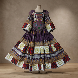 Vestido Afgano Kuchi Vintage de Alta Demanda para Niñas, Tejido de Lino, Algodón y Seda con Cuentas Hechas a Mano, Mangas Largas, Ropa Regional - Product Image 1