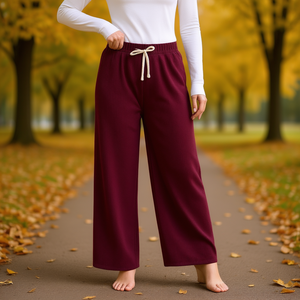 MsM Pantalones de punto de pierna ancha para mujer, cintura alta, con cordón, ajuste holgado, color liso, informales, de longitud completa, para otoño - Product Image 2