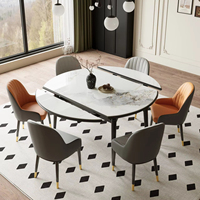 Mesa de Comedor Plegable Telescópica Ajustable de Alta Gama con Tapa Redonda de Mármol y Patas de Metal para Hotel y Hogar, 8 Plazas, Venta al Por Mayor