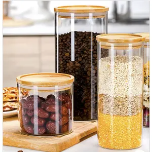 Glass Jar Container With Wood Leakproof Lid Keep Food Dry Summer Office School Home Use