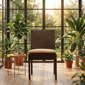 Chaise de jardin en rotin avec coussin, style tropical, mobilier d'extérieur, design durable avec pieds coniques - Product Image 6