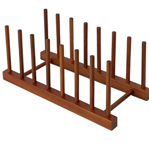 Égouttoir à vaisselle pliable en bambou à 2 niveaux, organiseur de cuisine pour assiettes, bols, tasses, support décoratif en métal pour cuisine - Product Image 6