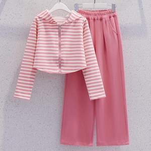 Set di Abbigliamento Sportivo Coreano per Bambine e Ragazze Adolescenti, Felpa con Cappuccio a Righe e Pantaloni della Tuta, 2 Pezzi, Moda Autunno Primavera - Product Image 3