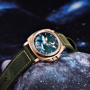 Montre mécanique pour homme Berjani, boîtier en or rose, bracelet en cuir bleu, cadran lumineux, étanche 100 m, PD-YS014 - Product Image 2