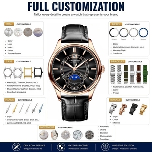 Montres pour hommes OEM ODM personnalisées, super lumineuses, en acier inoxydable, vintage, automatiques, mécaniques, de haute qualité, avec bracelet en cuir - Product Image 2