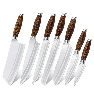 Ensemble de couteaux de cuisine en acier inoxydable faits à la main, 7 pièces, ensemble de couteaux de chef, manche en bois Pakka, étui en cuir, couteaux professionnels de survie - Product Image 4