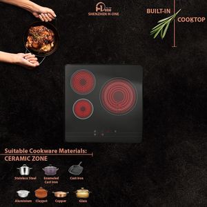 Placa de Cocina Vitrocerámica Integrada de 3 Quemadores, Vitrocerámica Negra, Electrodoméstico de Cocina - Product Image 3