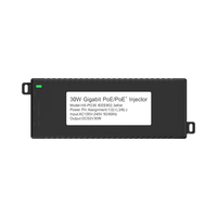 Adaptador Inyector POE con Carcasa de Plástico OEM/ODM, 30W 52V 0.58A, 2 Puertos RJ45, Switches de Red Ethernet 10/100/1000Mbps