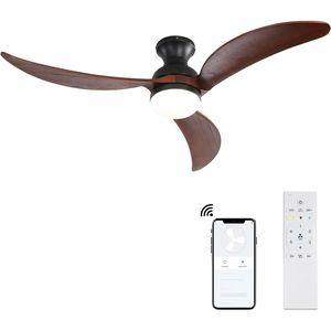 Ventilateur de plafond intelligent 52 pouces avec pales en bois massif, télécommande et lumière, contrôlable par application pour chambres - Product Image 1