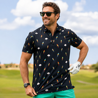 Herren Polo-Shirts Luxus Designer Herren Papageien-Print Polo-Shirt Kurzarm Schwarz Golf Tennis Lässig Atmungsaktiv Golf-Polo