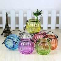 Pot de citrouille décoratif en verre avec fleur pour la décoration de la maison, stockage suspendu à une bouteille de bougie en verre hydroponique, mini aquarium