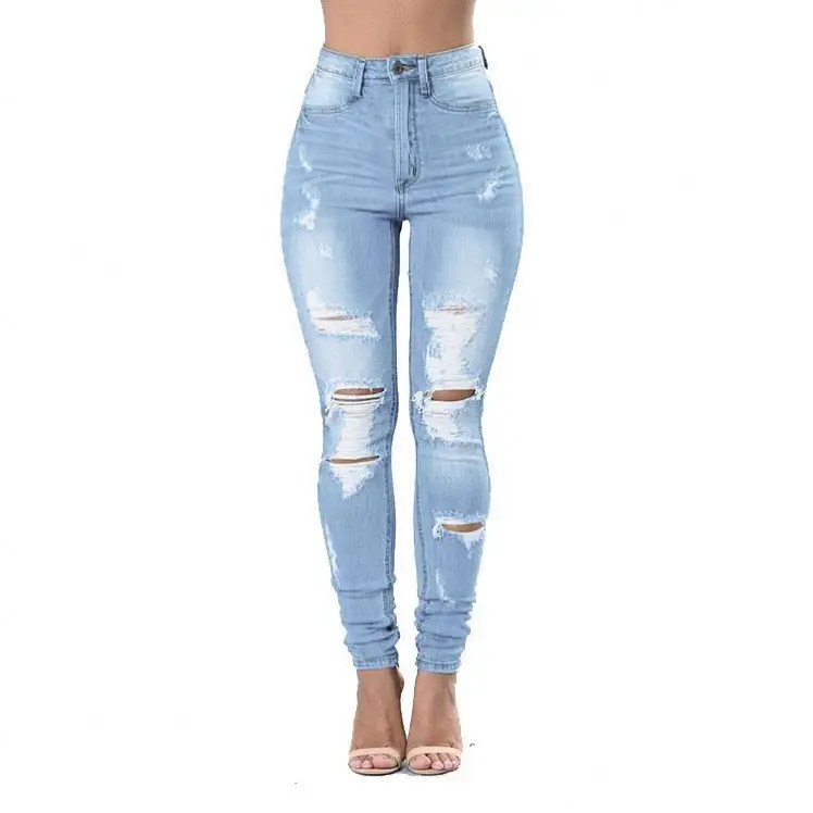 tight and thin beggar jeans female 216# jeans with holes, small feet, damp, elastic,