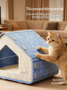 Mengwei Filz-Katzenbett für Alle Jahreszeiten, Halbgeschlossenes Haustier-Hundehaus, Kratzbaum, Sicheres Schlafnest-Modell - Product Image 3
