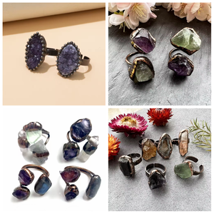 Nuovi arrivi anello di Fluorite di ametista di cristallo curativo di pietra grezza naturale anello di barretta regolabile placcato in oro 18 carati per uomo e donna - Product Image 6
