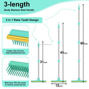 Роскошная ковровая метла с длинной ручкой, многоразовая Резина <span class=keywords><strong>3</strong></span>-в-<span class=keywords><strong>1</strong></span> для удаления шерсти домашних животных, резиновый материал для использования в ванной комнате - Product Image 2