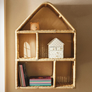Rattan House Shaped Wall <b>Shelf</b> 3 Tier Multifunctional Storage <b>Rack</b> For Toys And Books Display <b>Shelf</b> - Product Image 5