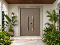 Porte en aluminium de style européen, motif floral sculpté classique royal, double porte d'entrée de luxe, personnalisation de projet exclusif