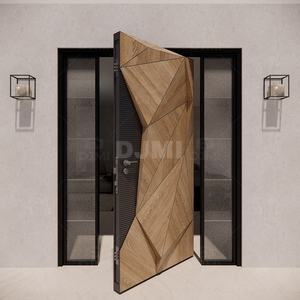 Американские современные входные двери из массива дерева с неправильной поверхностью из литого алюминия для дома, деревянные поворотные входные двери, входные двери - Product Image 4