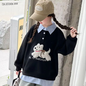 <span class=keywords><strong>FACK</strong></span> Dos sudaderas casuales de niña linda con patrones de dibujos animados de perros de solapa cálidos hechos de algodón para primavera otoño - Product Image 1