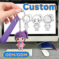 Porte-clés mous 3D en silicone personnalisés, motif petite fille de dessin animé, écologiques et durables, avec mousqueton, vente en gros