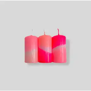 Wholesale Coloful Dipped Dye Neon Cylindrical Candles Paraffin Wax Pillar Holder Candle For Home Decoration