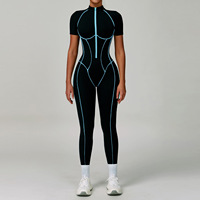 Nouvelles combinaisons et combishorts pour femmes, combinaison de sport une pièce, ensemble de yoga à contraste de couleurs, combinaison de yoga à manches courtes
