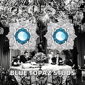 Silver 925 Topaz <b>Blue</b> <b>Stud</b> <b>Earrings</b> Floral Pattern Wedding Jewelry for Women for Engagement Anniversary Party Gift - Product Image 2