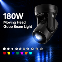 Mini projecteur LED 180W à tête mobile avec 7 gobos, 8 couleurs, prisme rotatif, contrôle DMX RDM pour événements DJ