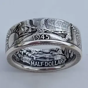 Anéis antigos banhados à prova de moeda, anéis vintage, dólar criativo, anéis gravados, liga de zinco, cristão, geométrico, 2 peças